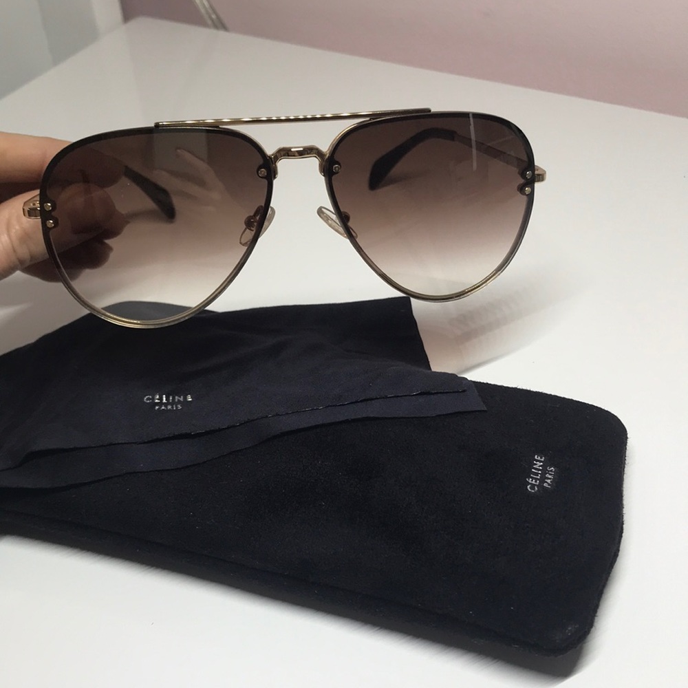 CELINE Gold Metal Brown Silver Lens Aviator *MINT - Picture 5 of 8